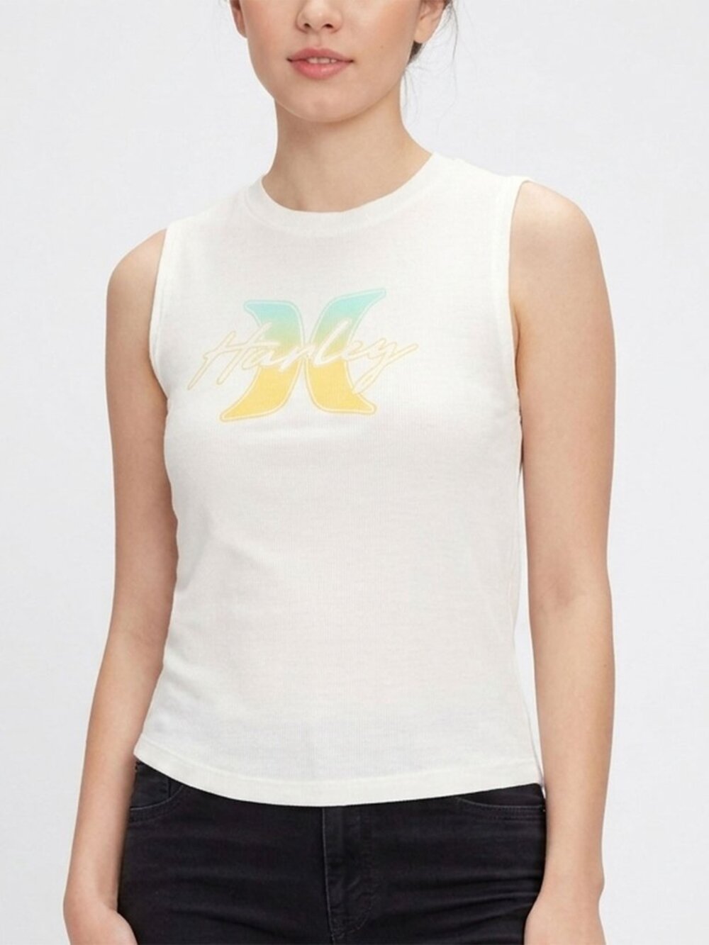 Hurley Scoop Neck Tank Top 100% Cotton White Workout Gym Casual Lightweight Logo